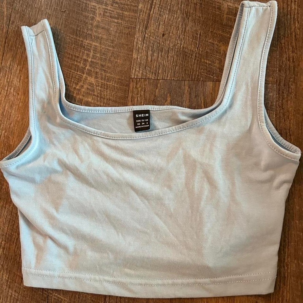 SHEIN Pale Blue Square Neck Crop Tank Top